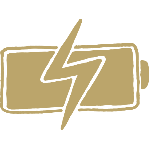 Batteriesymbol mit Blitz als Zeichen für Energie oder Ladestand.