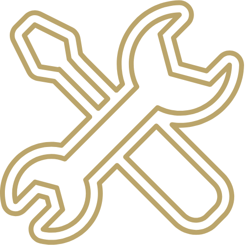 Gekreuzter Schraubenschlüssel und Schraubendreher als Symbol für Werkzeuge.